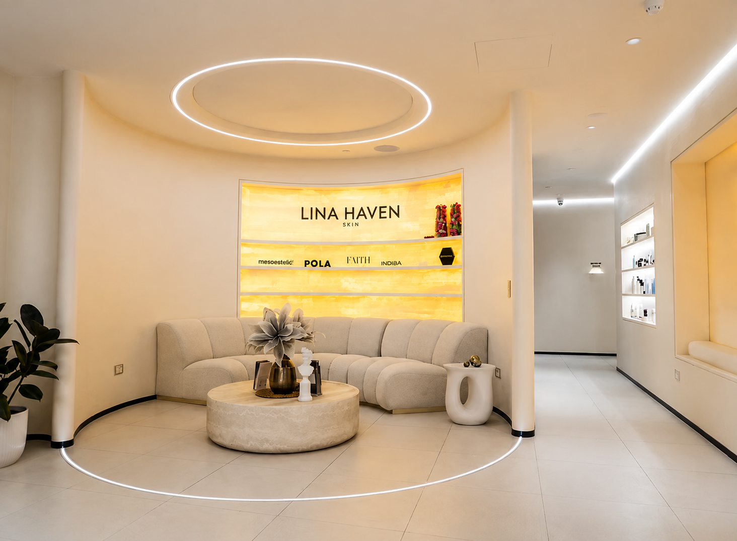 Minimal luxury skincare clinic interior